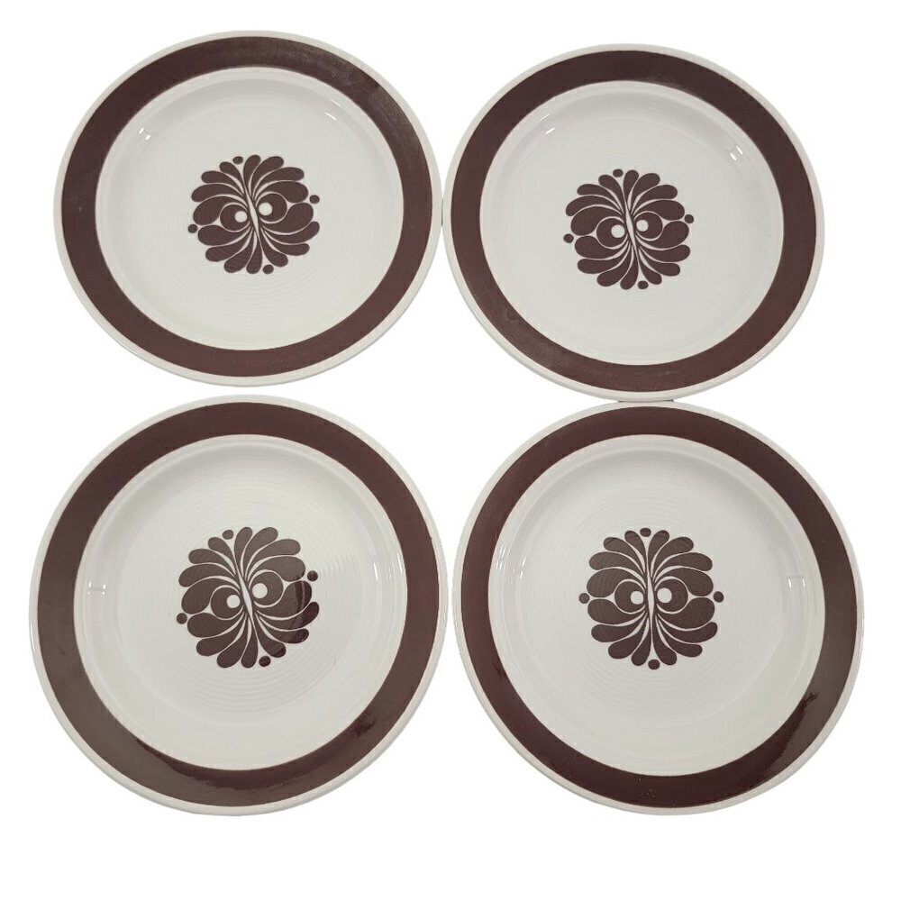 Vtg Egersund Norway TANA Brown Retro Appetizer Dessert Bread & Plates – Set of 4